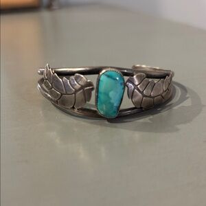 Silver Turquoise Leaf Cuff Bracelet